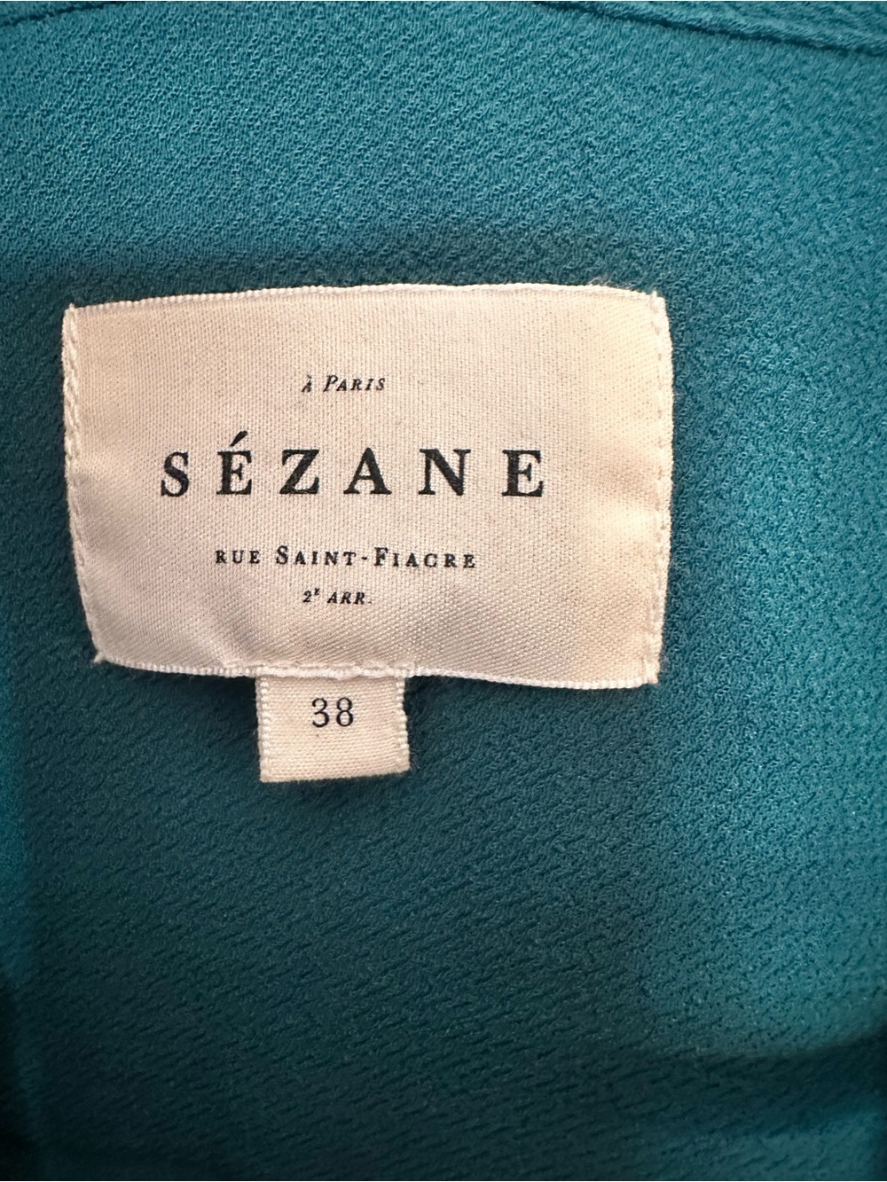 Sezane Bottle Green Abelia Faux Wrap Blouse Long Sleeve V-Neck Size 38 Medium - Picture 4 of 5